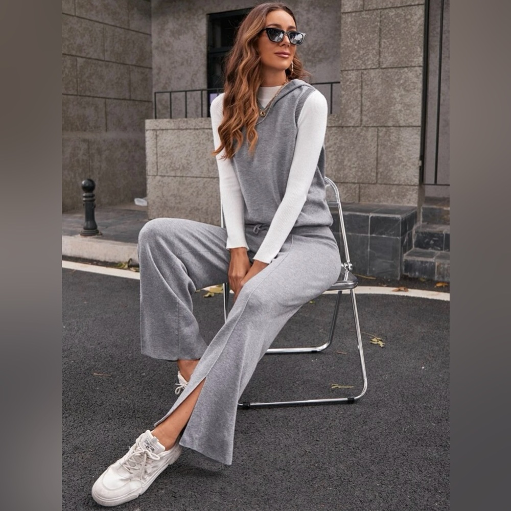 Gray Knit Pant Set